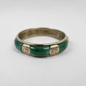 Vintage Faux Jade Jadeite And Brass Bangle Bracelet Asian Boho